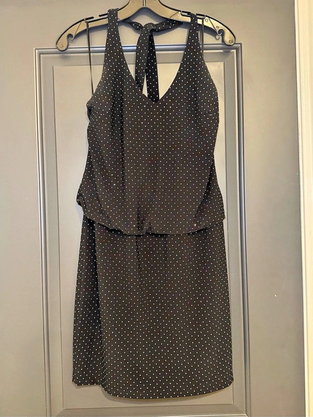 Vintage Caché Dress Medium Y2K Black Studded Halter Ruched Elastic Waist sz M